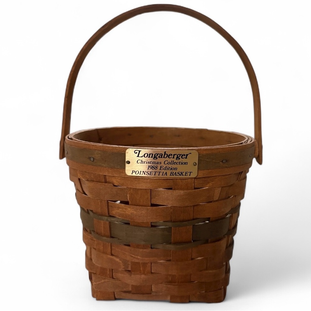 Longaberger Poinsettia Woven Basket with Handle Vintage 1988 Handmade